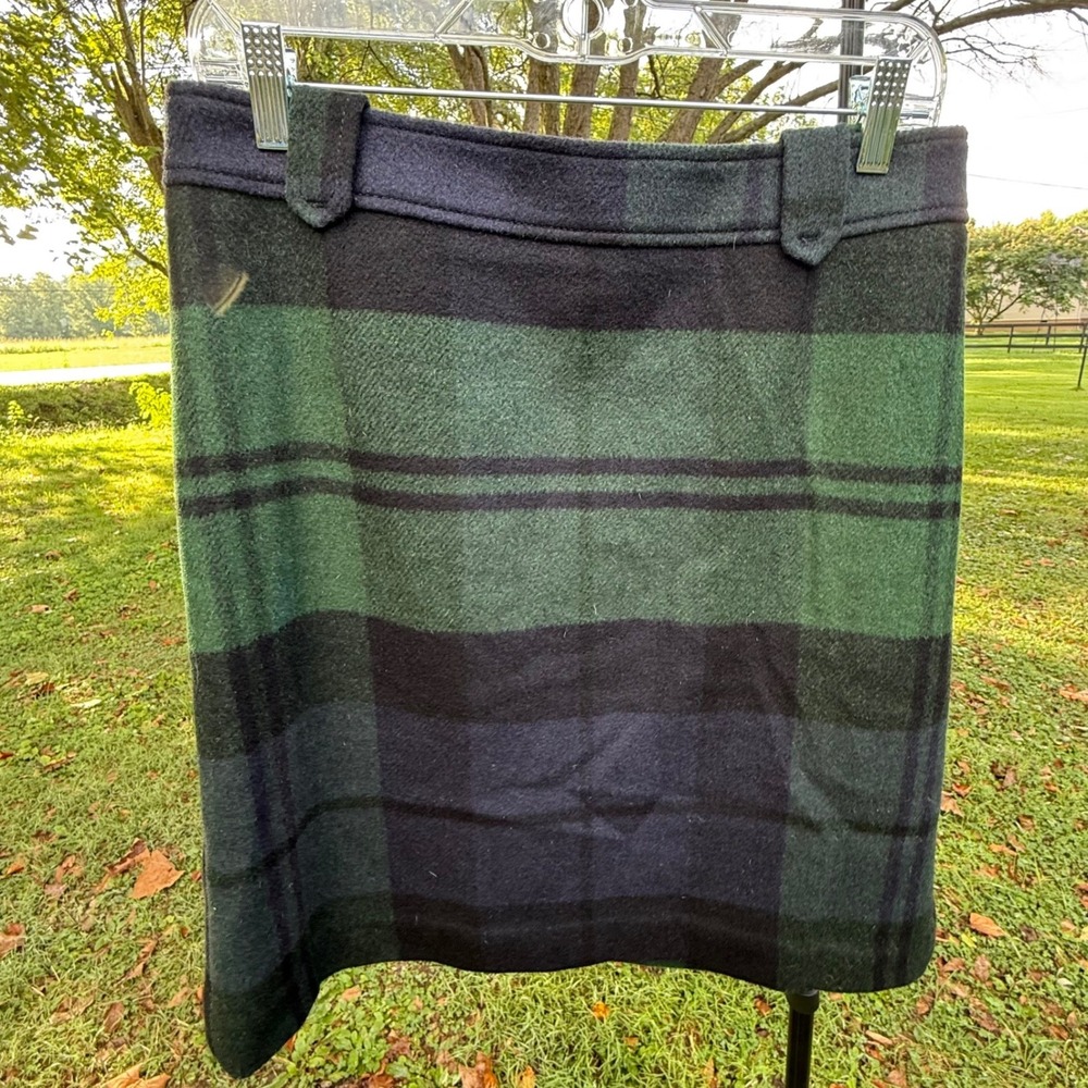Talbots Womens Green Navy Plaid Wool Blend Pencil Skirt Size 8 Black Watch Posh - Picture 2 of 9